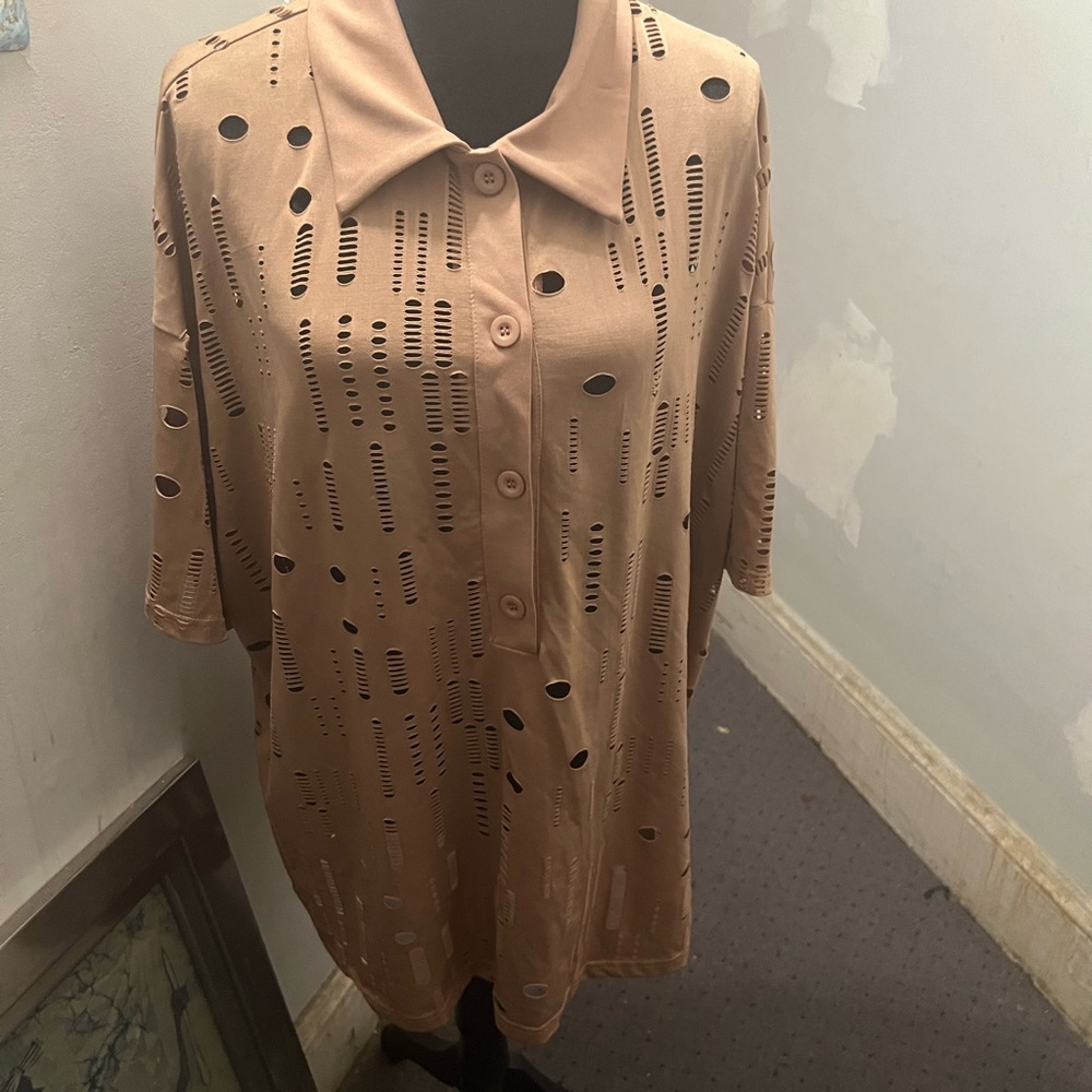 SHEIN Curve Mauve Short Sleeve Collar Shirts one Pink and one black
